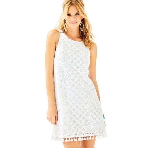 Lilly Pulitzer Dresses & Skirts - Lilly Pulitzer Marquette Shift Dress White Lace 28830 Size XS Tassels Sleeveless